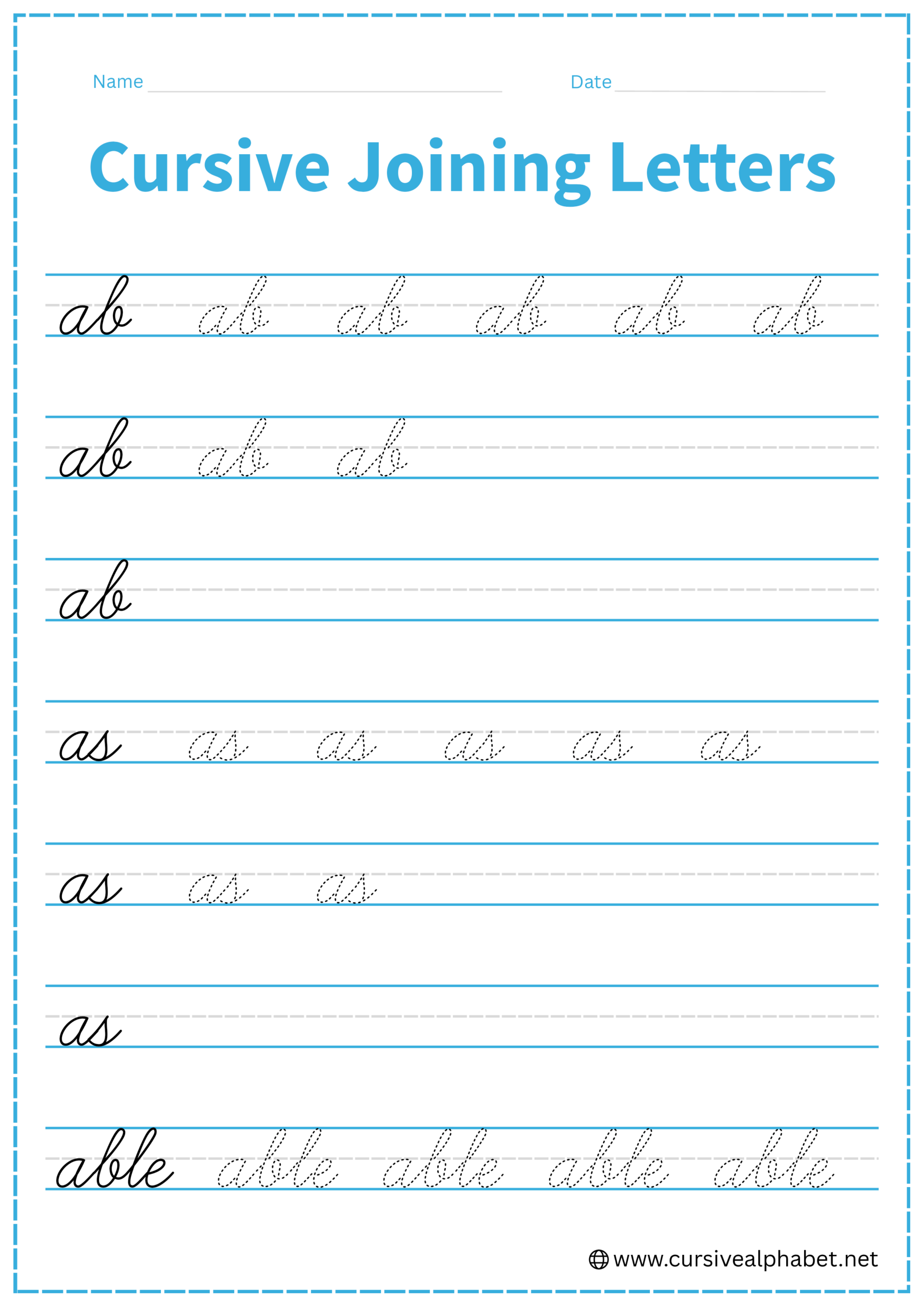 Cursive Joining Letters Worksheet 1