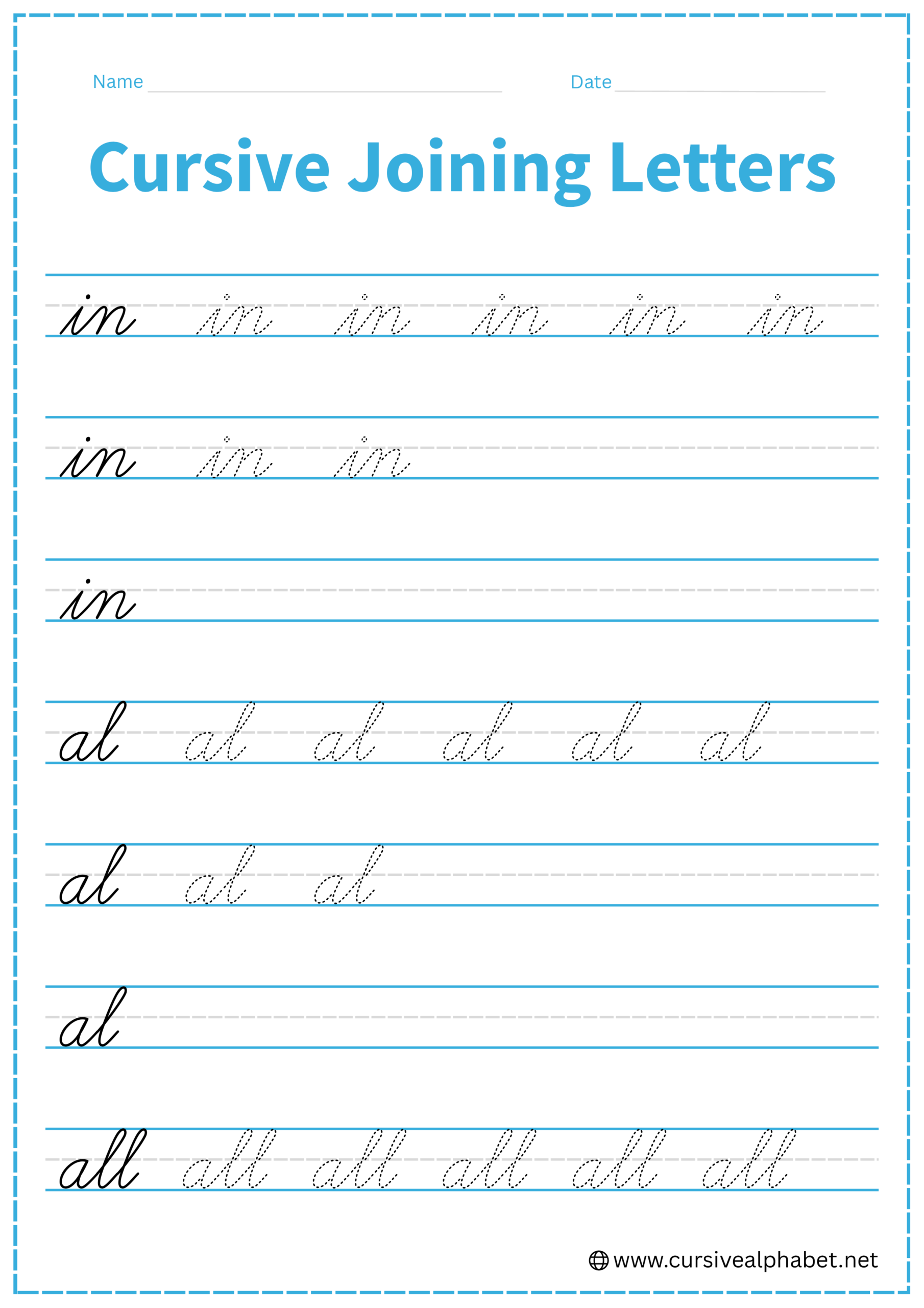 Cursive Joining Letters Worksheet 3