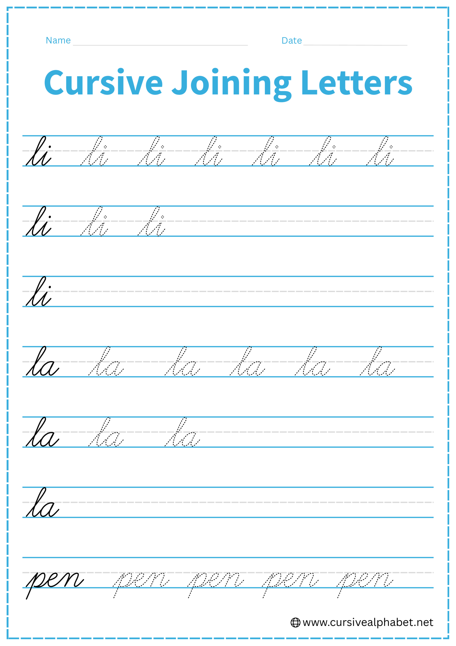 Cursive Joining Letters Worksheet 7