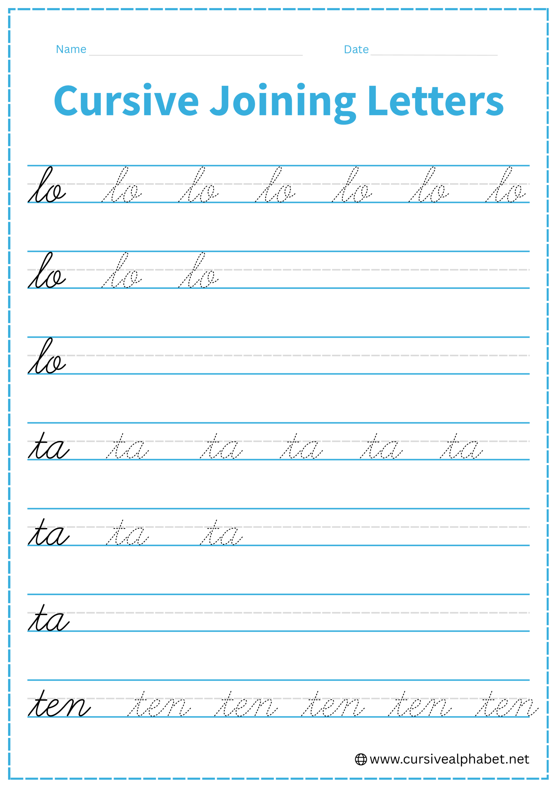 Cursive Joining Letters Worksheet 8