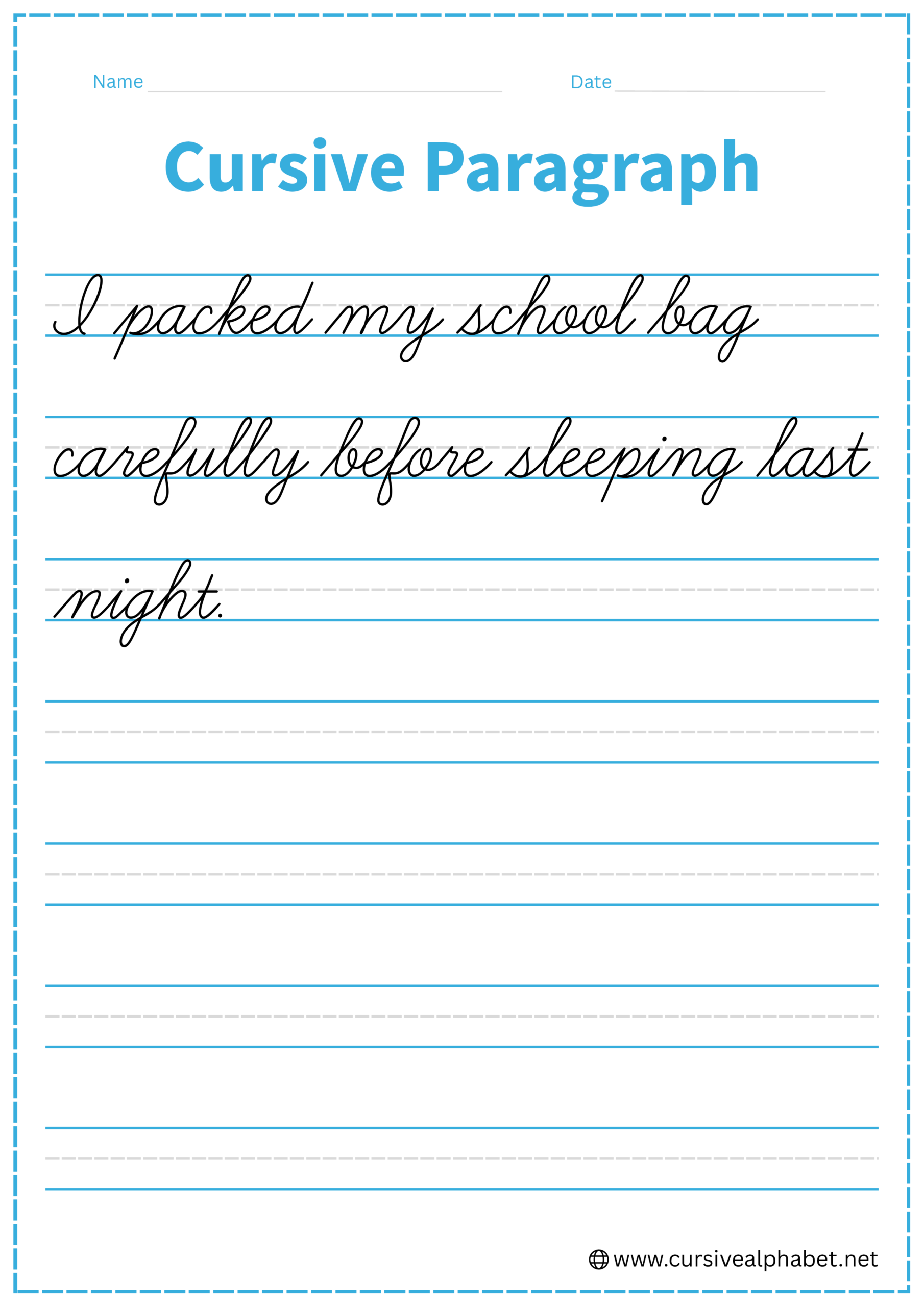 Cursive Paragraph Worksheet 6