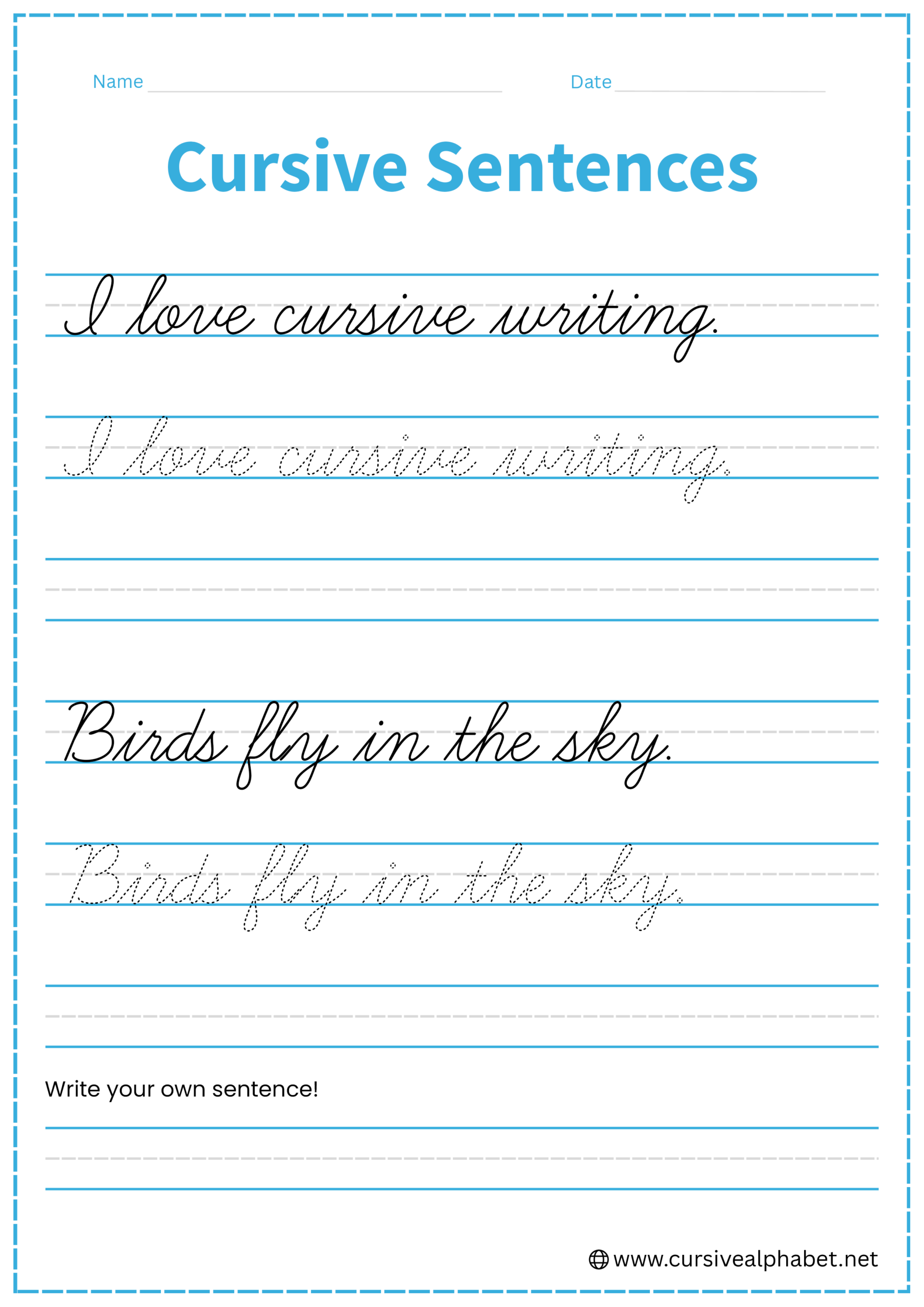 Cursive sentences Worksheet 1