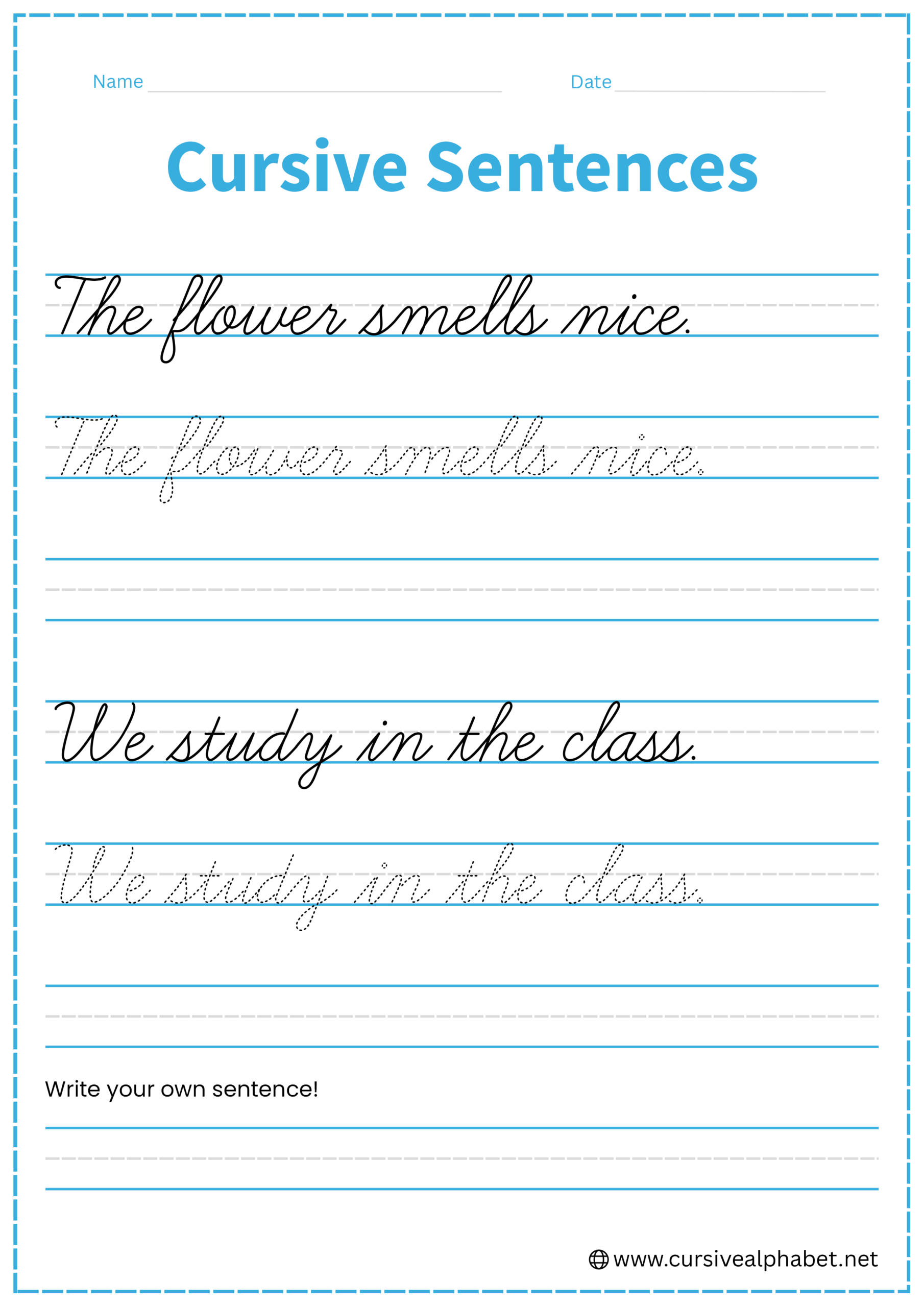 Cursive sentences Worksheet 10