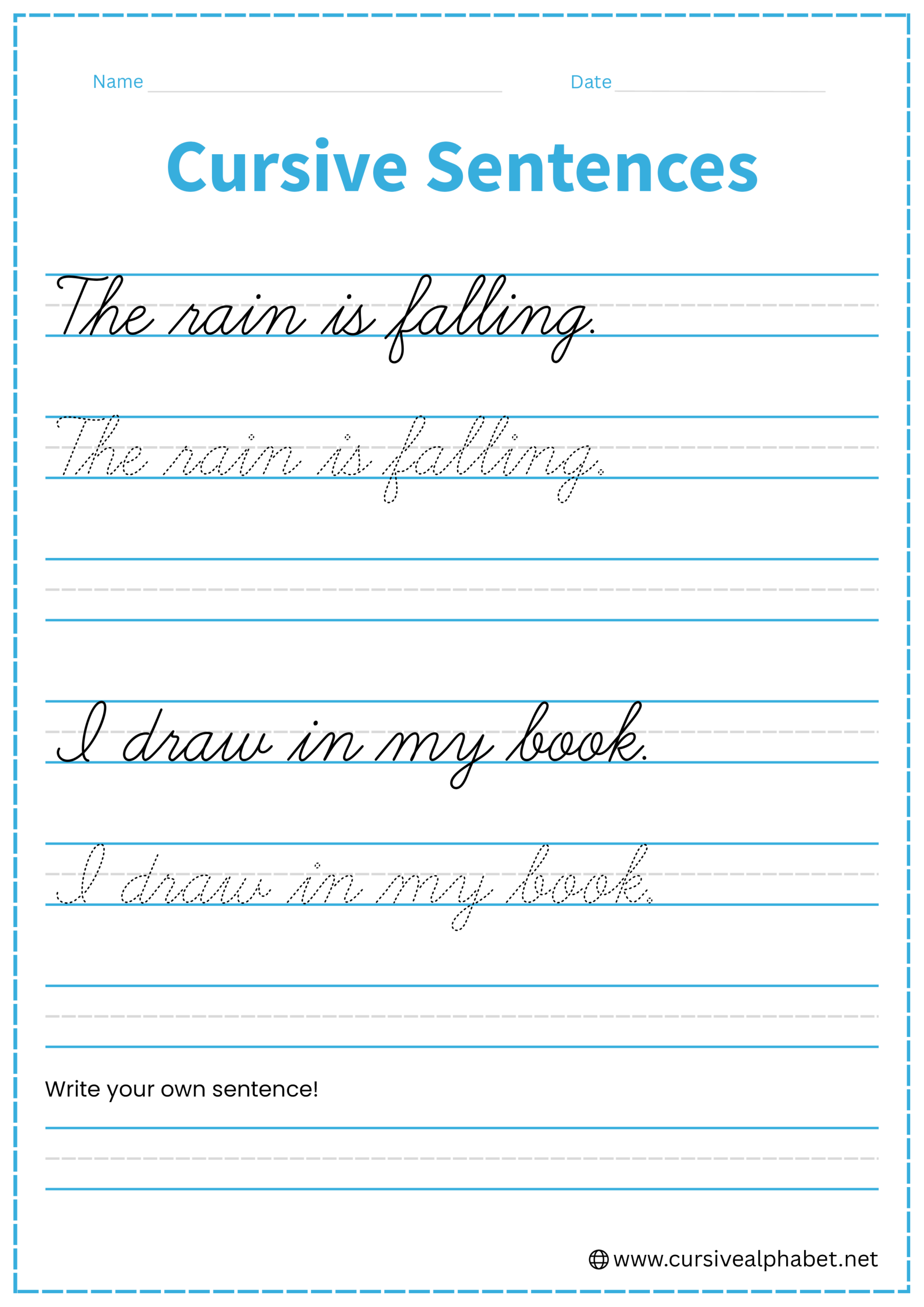 Cursive sentences Worksheet 11