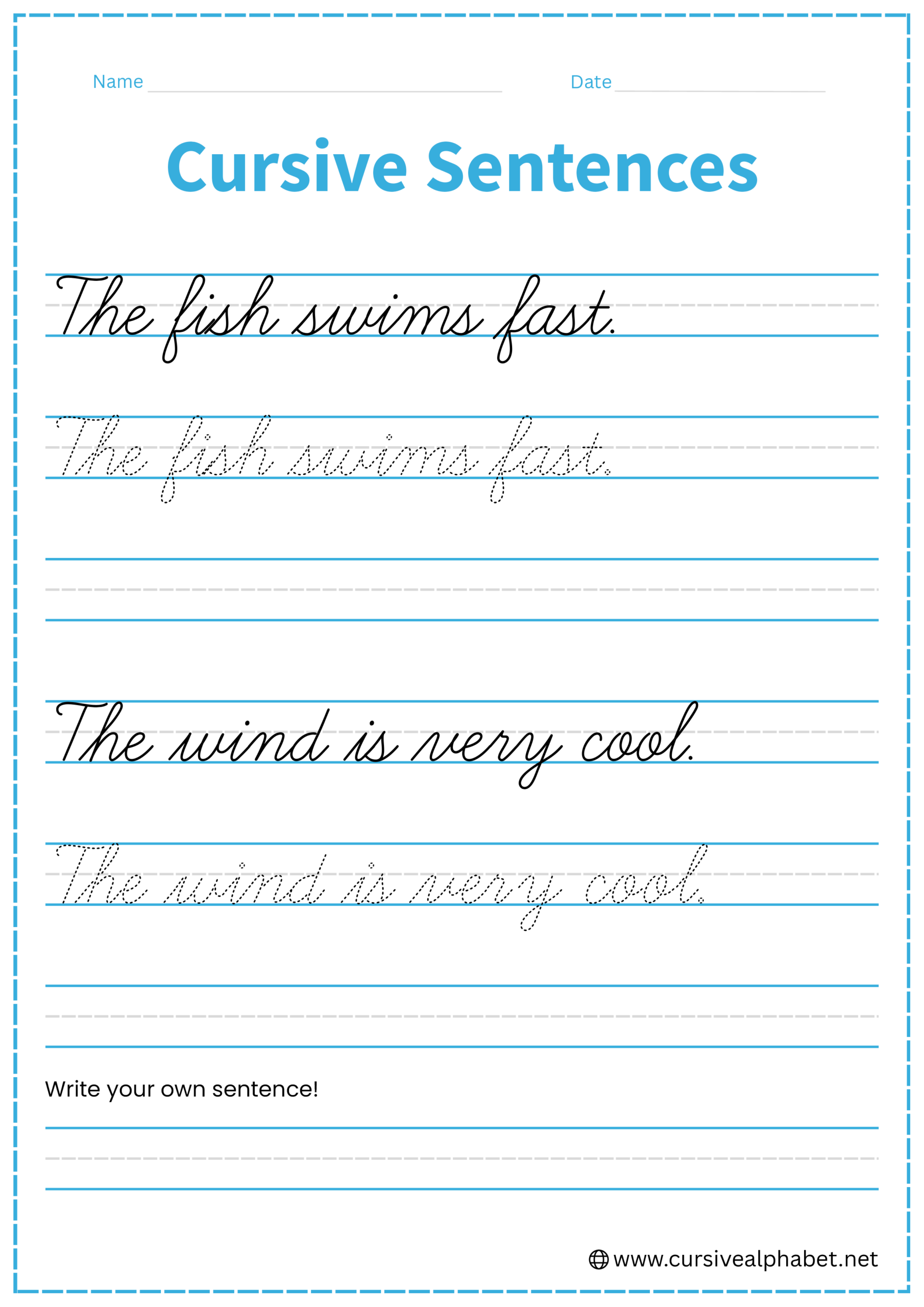 Cursive sentences Worksheet 12