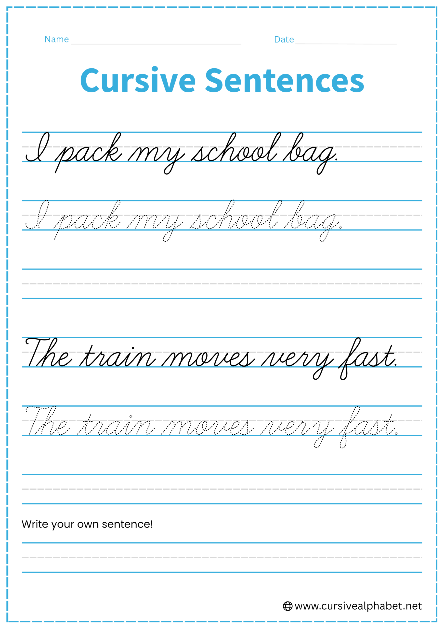 Cursive sentences Worksheet 13