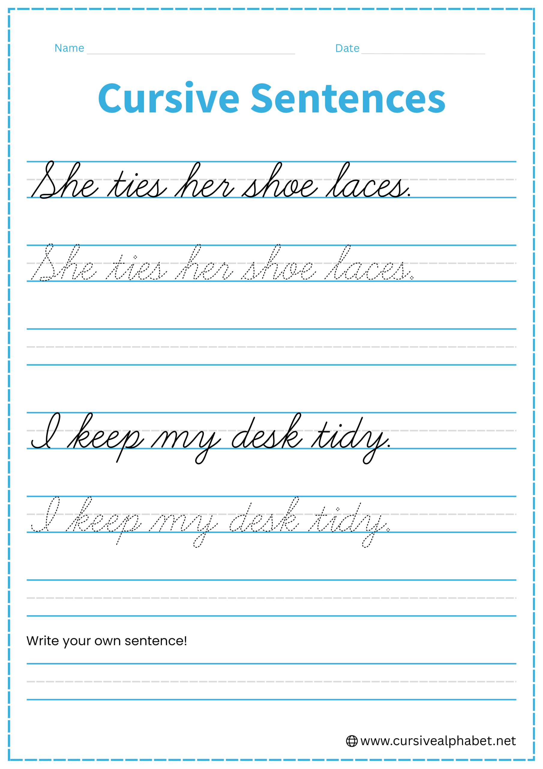 Cursive sentences Worksheet 14