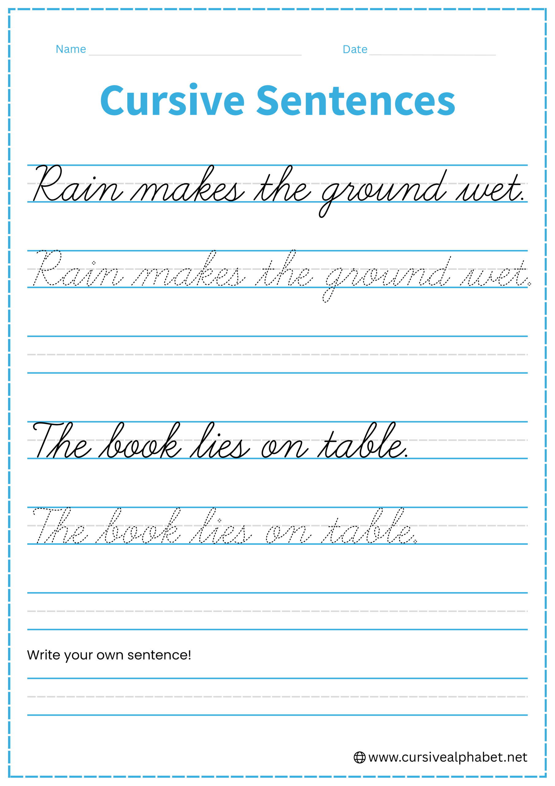 Cursive sentences Worksheet 15