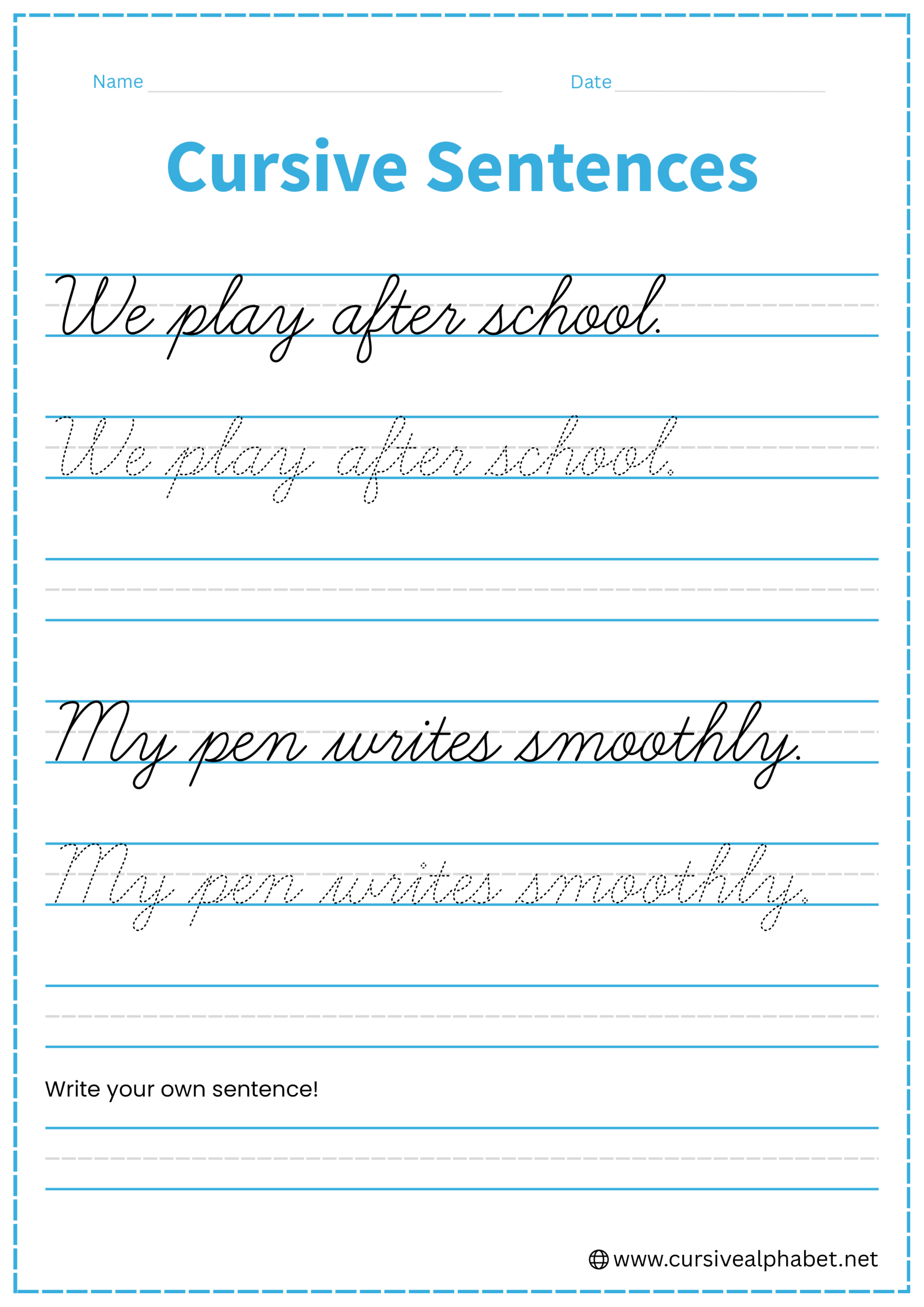Cursive sentences Worksheet 2