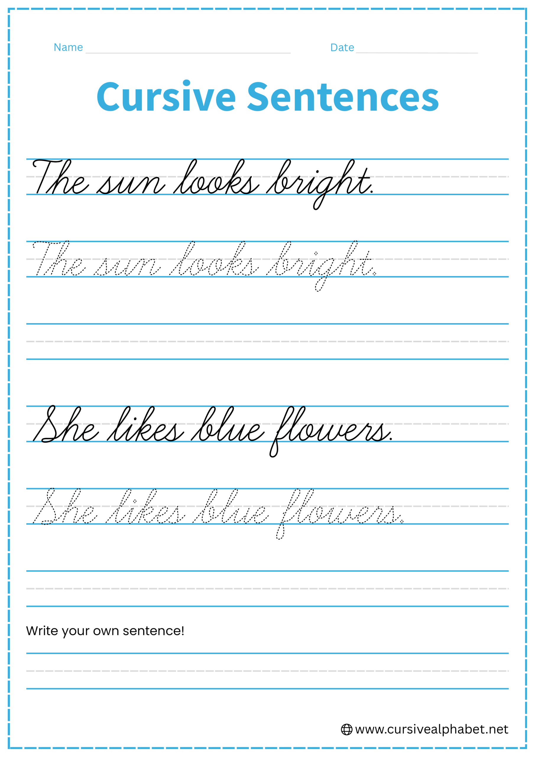Cursive sentences Worksheet 3