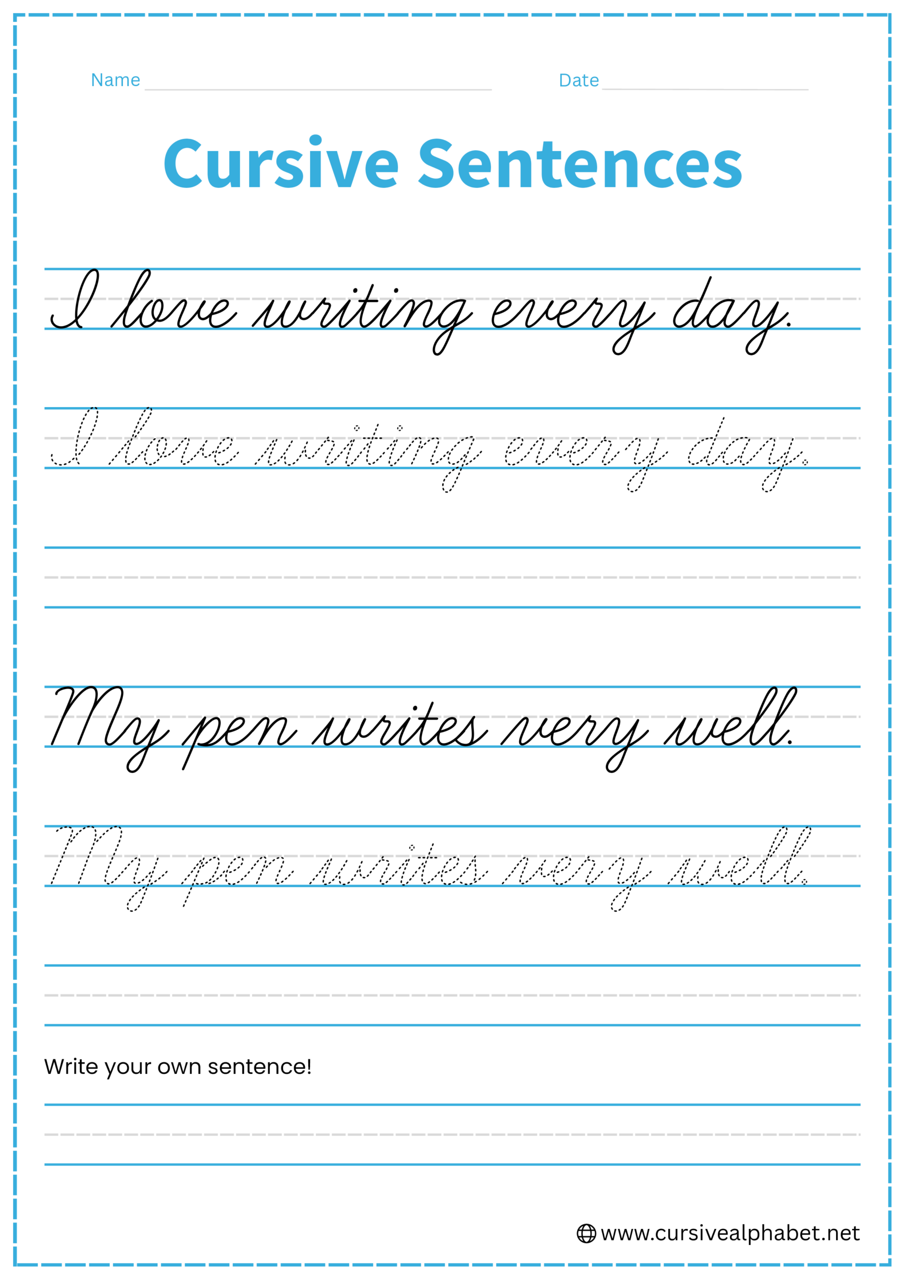 Cursive sentences Worksheet 4