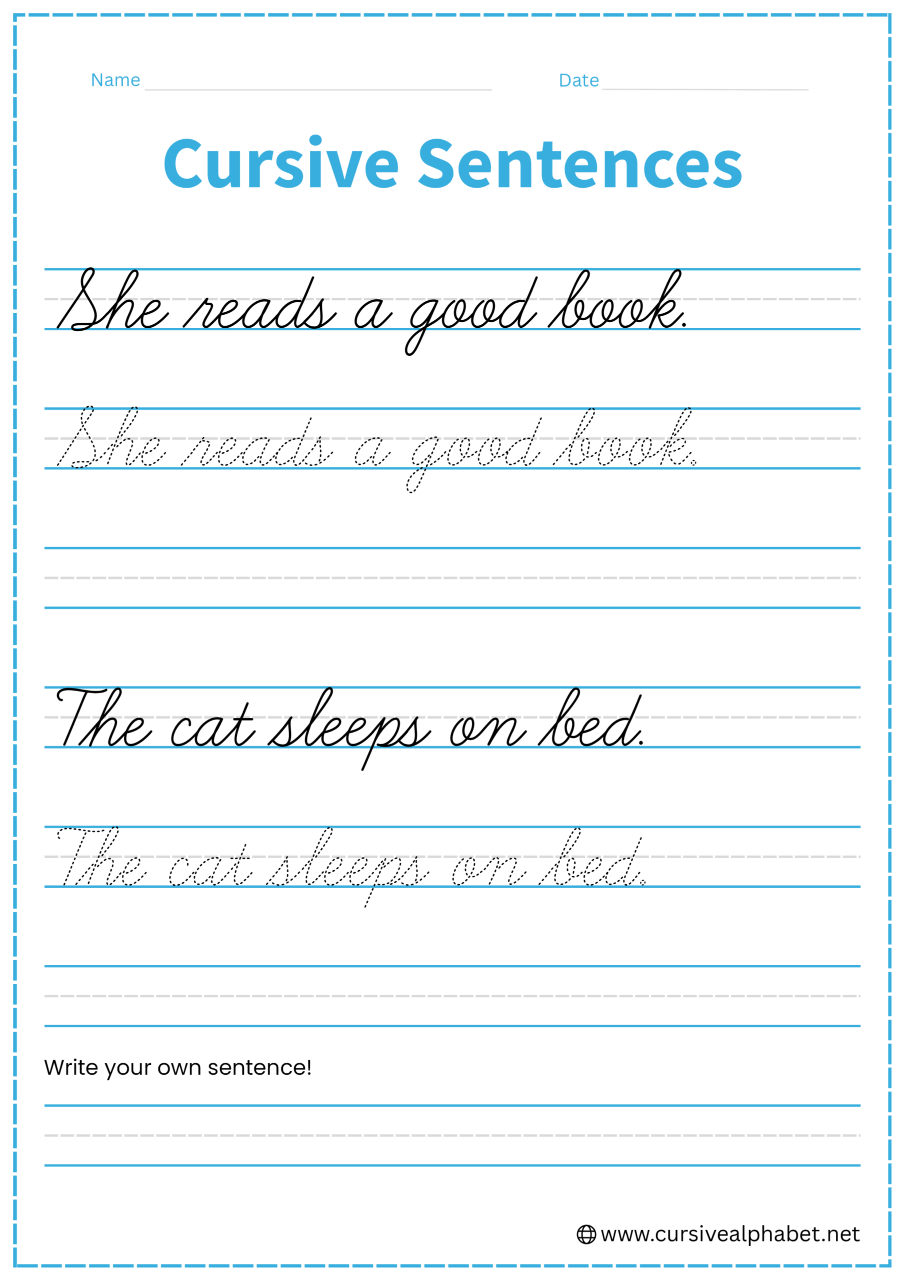 Cursive sentences Worksheet 6