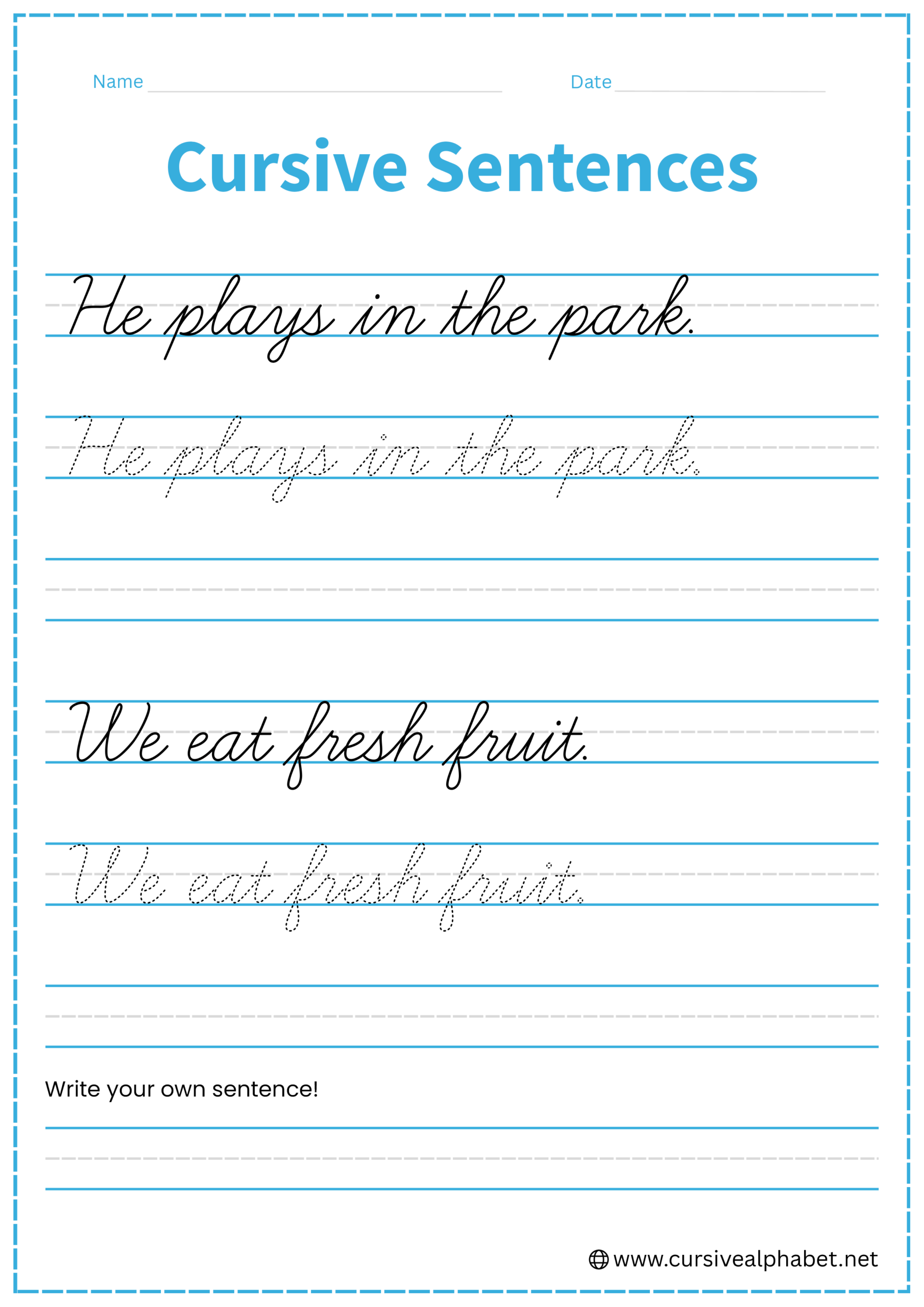 Cursive sentences Worksheet 7