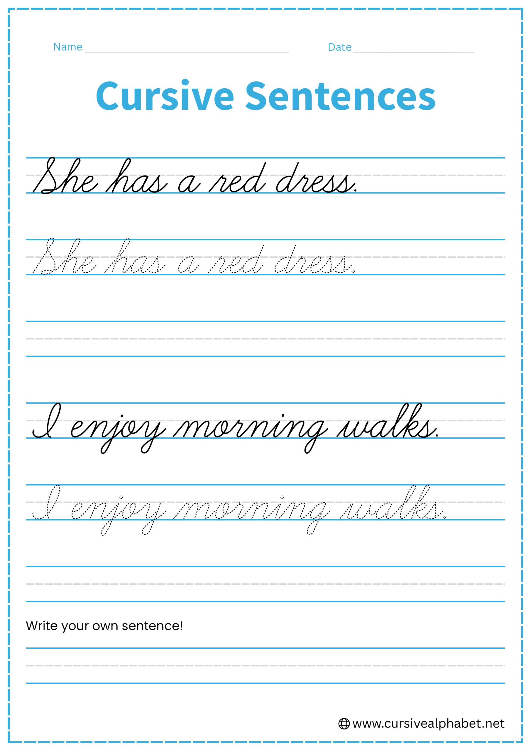 Cursive sentences Worksheet 9